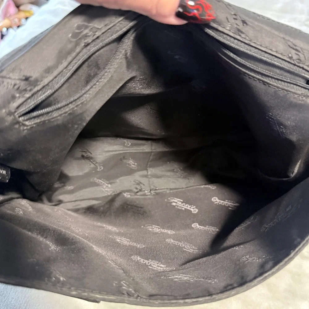 Fossil Black Leather Nylon Messenger Bag Organizer Laptop Crossbody Adjustable